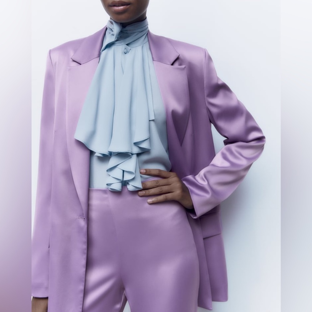 ZARA Satin Effect Lavender Lilac Tailored Blazer